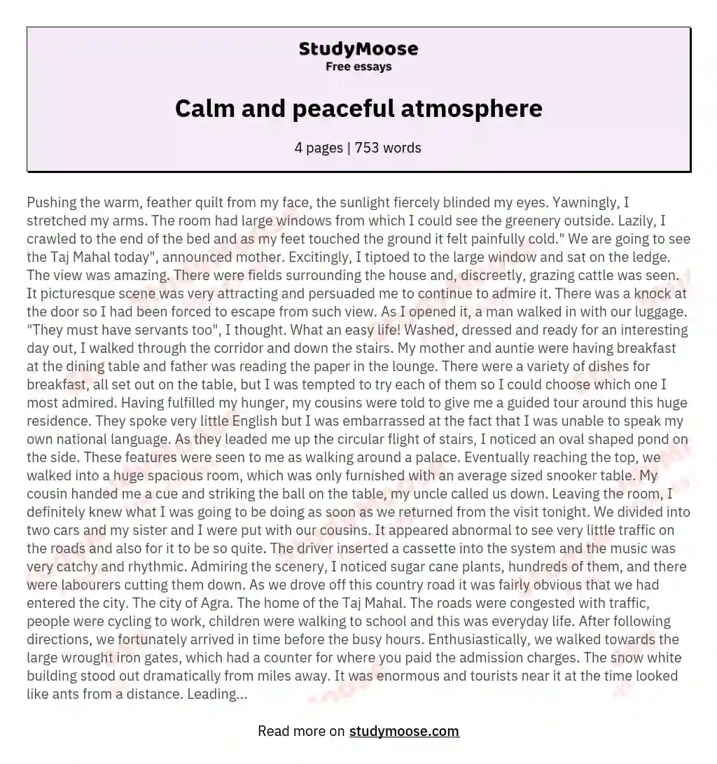 Calm and peaceful atmosphere essay