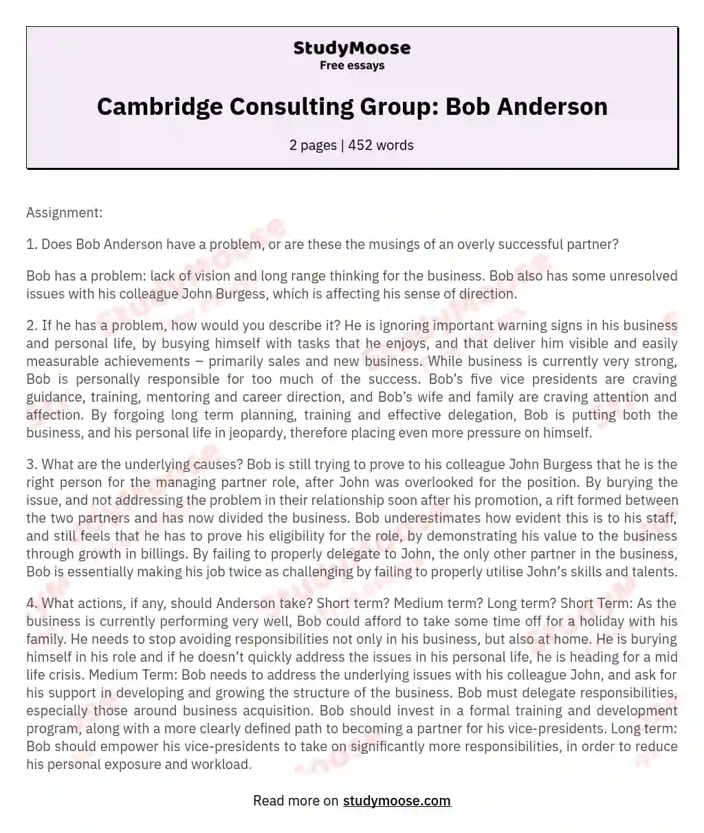Cambridge Consulting Group: Bob Anderson
