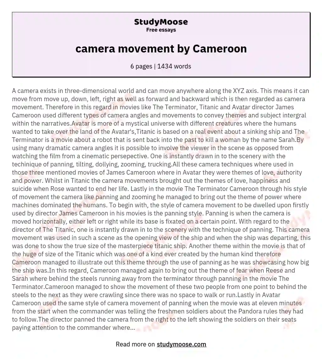 camera movement by Cameroon essay