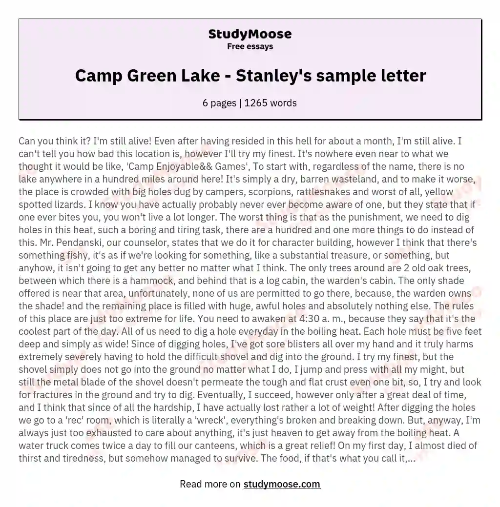 Camp Green Lake - Stanley's sample letter essay