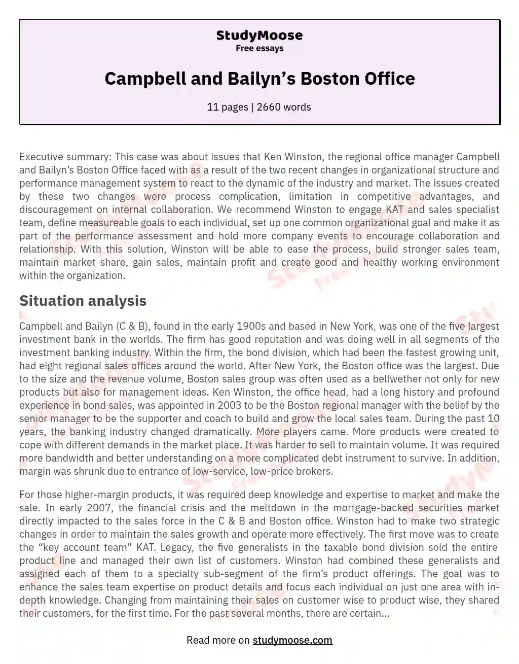 Campbell and Bailyn’s Boston Office essay