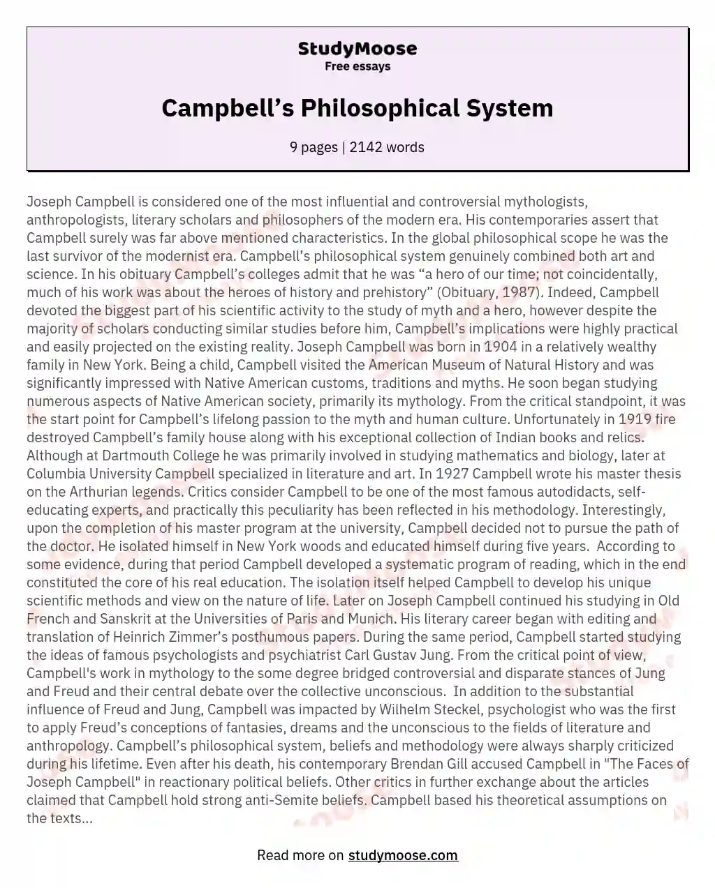 Campbell’s Philosophical System essay