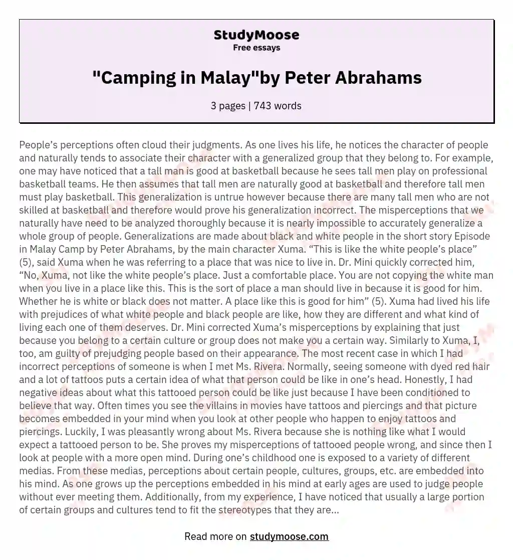 "Camping in Malay"by Peter Abrahams
