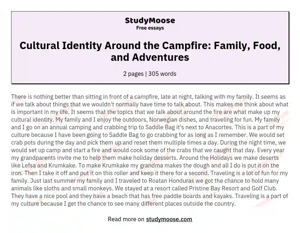 Cultural Identity Around the Campfire: Family, Food, and Adventures essay