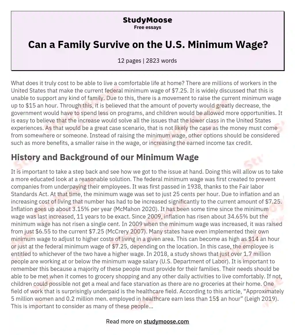 Can a Family Survive on the U.S. Minimum Wage?