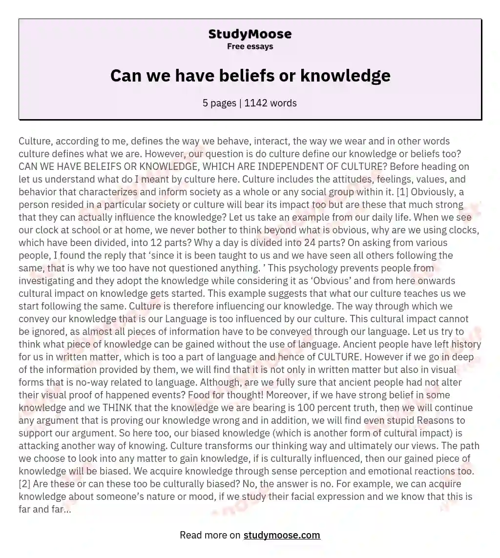 Can we have beliefs or knowledge essay