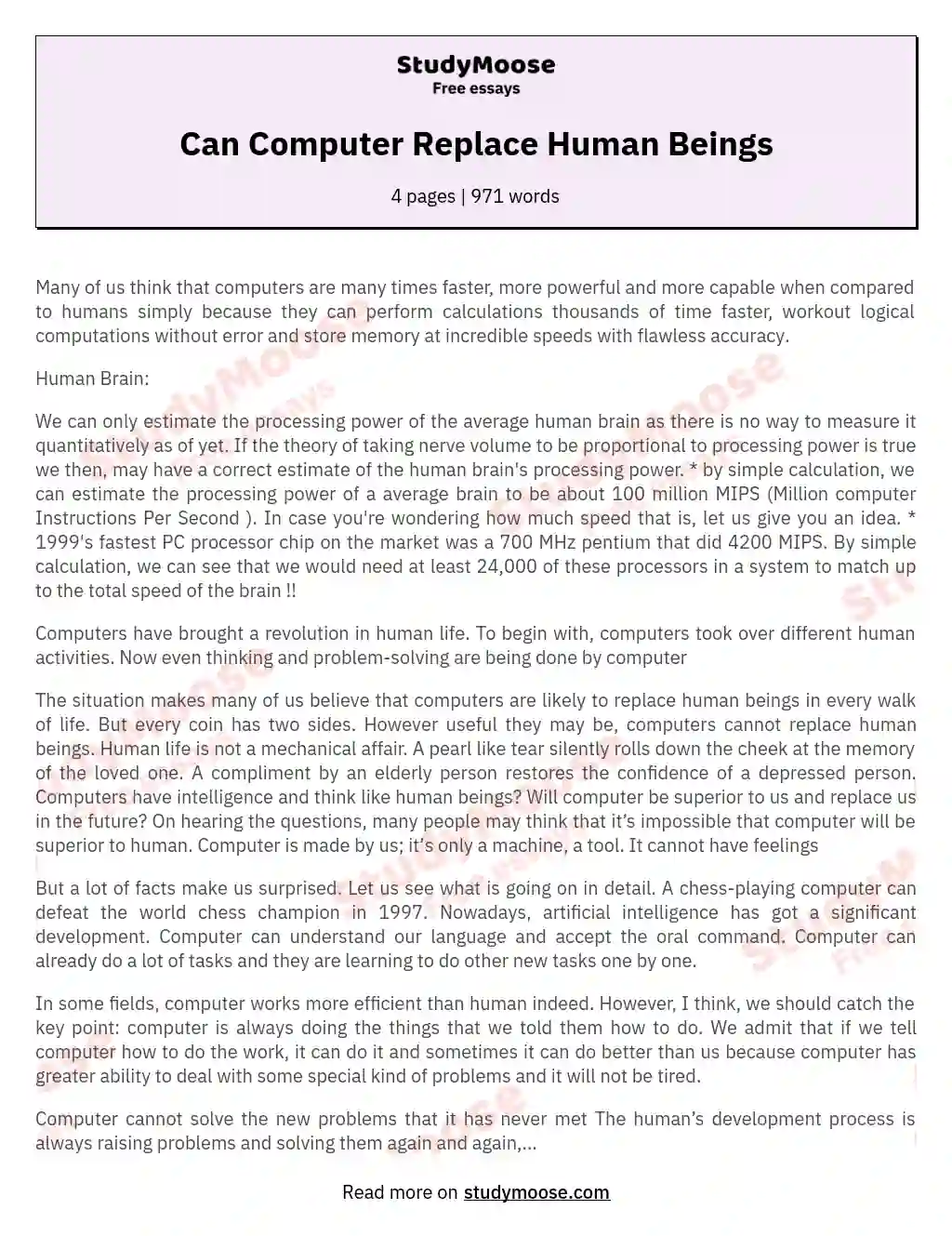 Can Computer Replace Human Beings essay