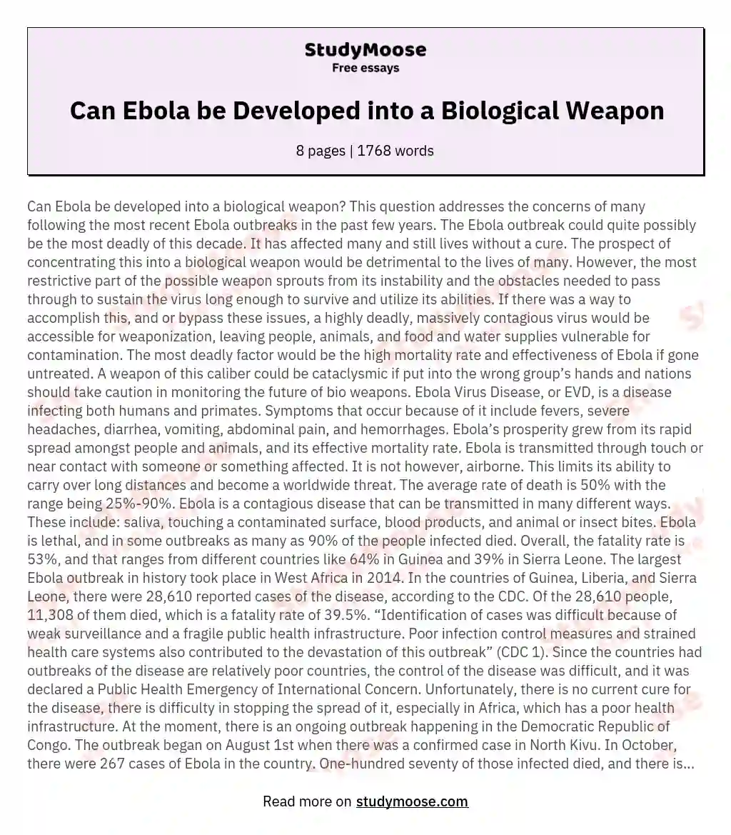 Can Ebola be Developed into a Biological Weapon