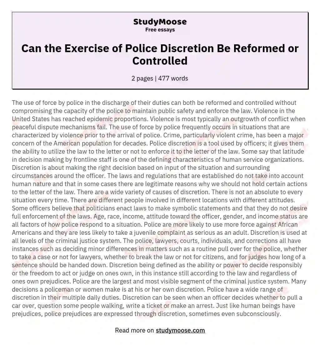 Can the Exercise of Police Discretion Be Reformed or Controlled essay