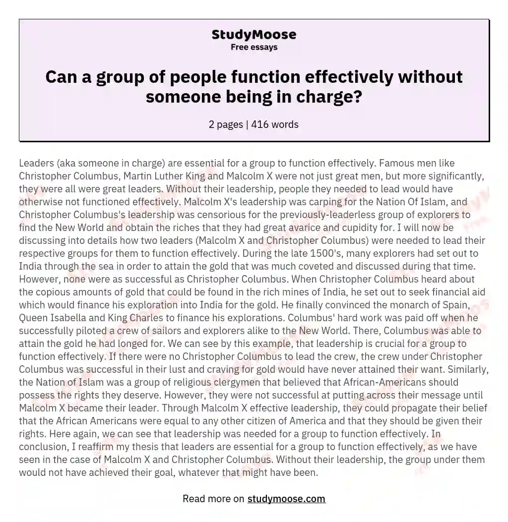 Can a group of people function effectively without someone being in charge? essay
