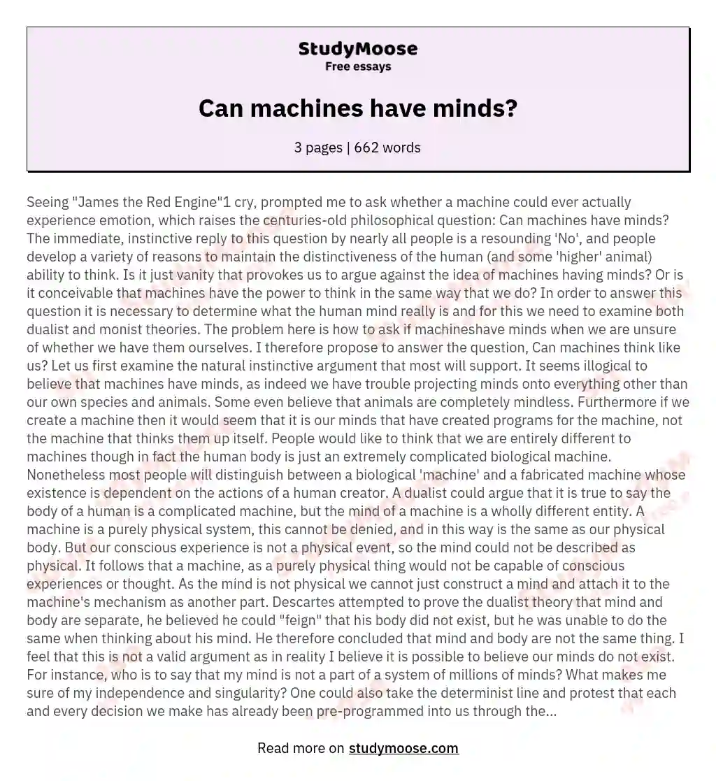 Can machines have  minds? essay