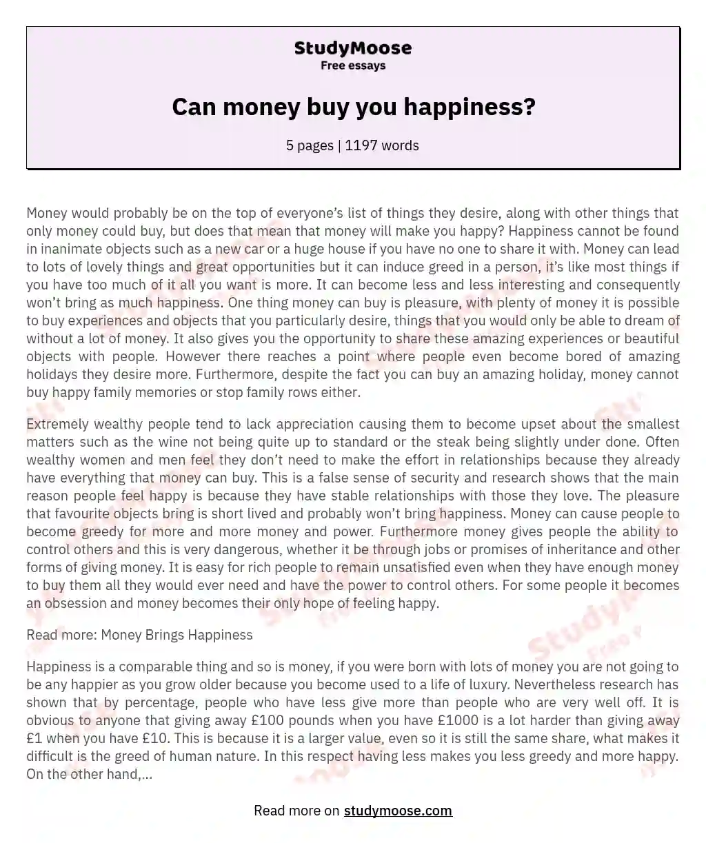 Can money buy you happiness? essay
