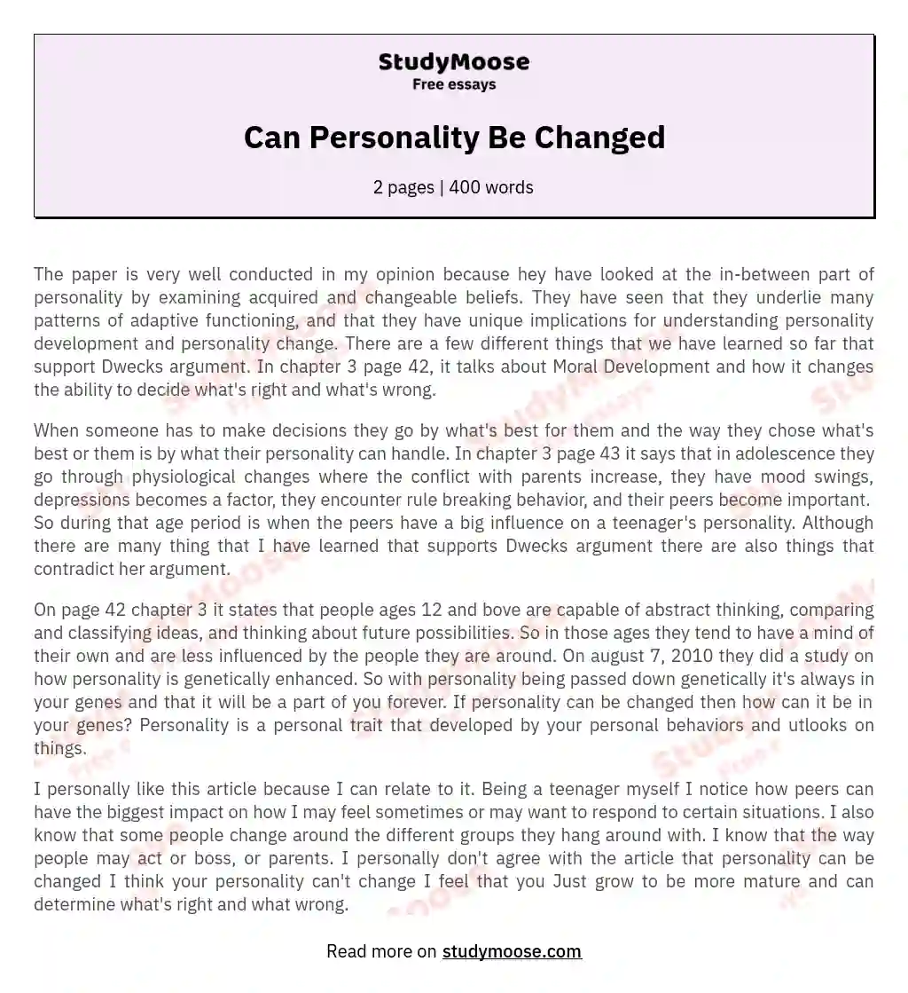 Can Personality Be Changed essay