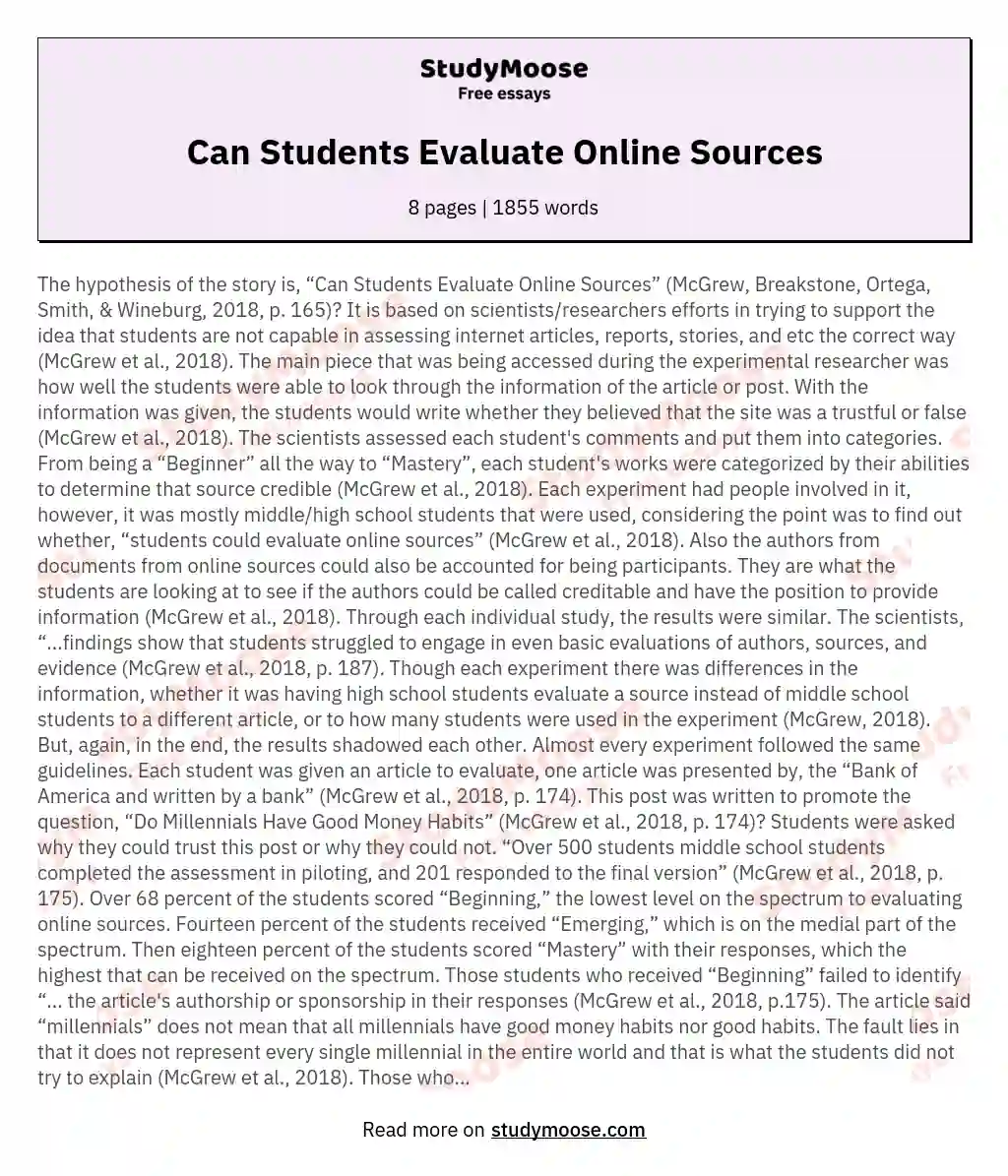 Can Students Evaluate Online Sources essay