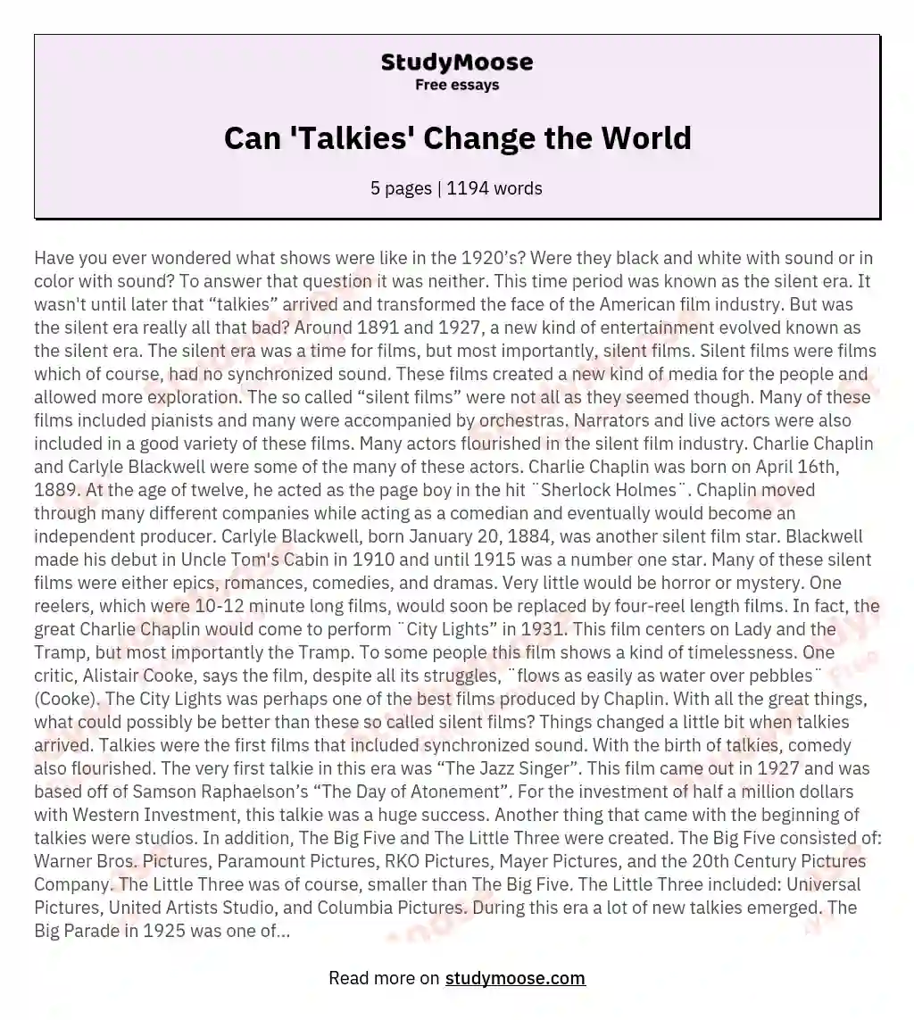 Can 'Talkies' Change the World essay