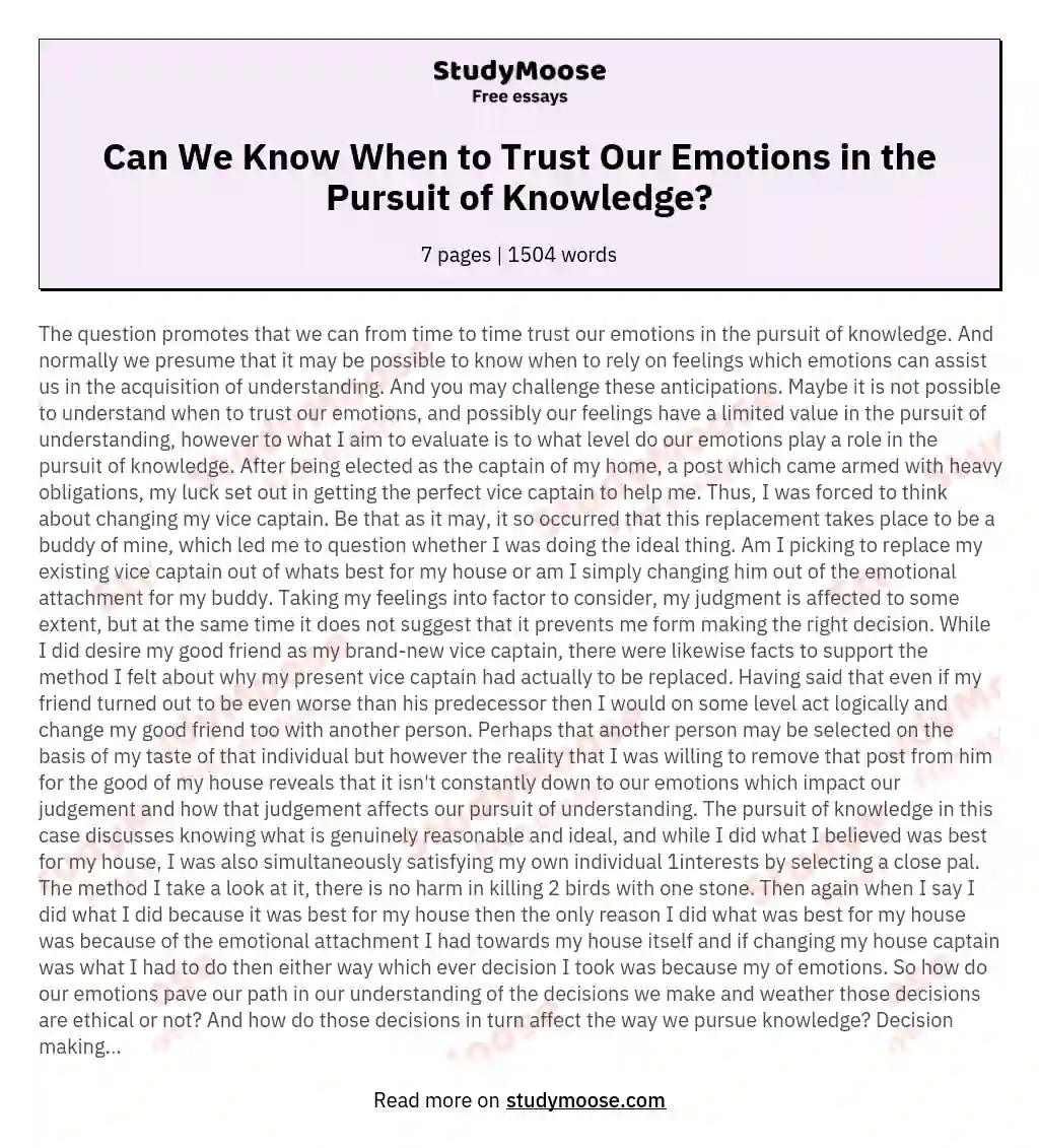 Can We Know When to Trust Our Emotions in the Pursuit of Knowledge? essay