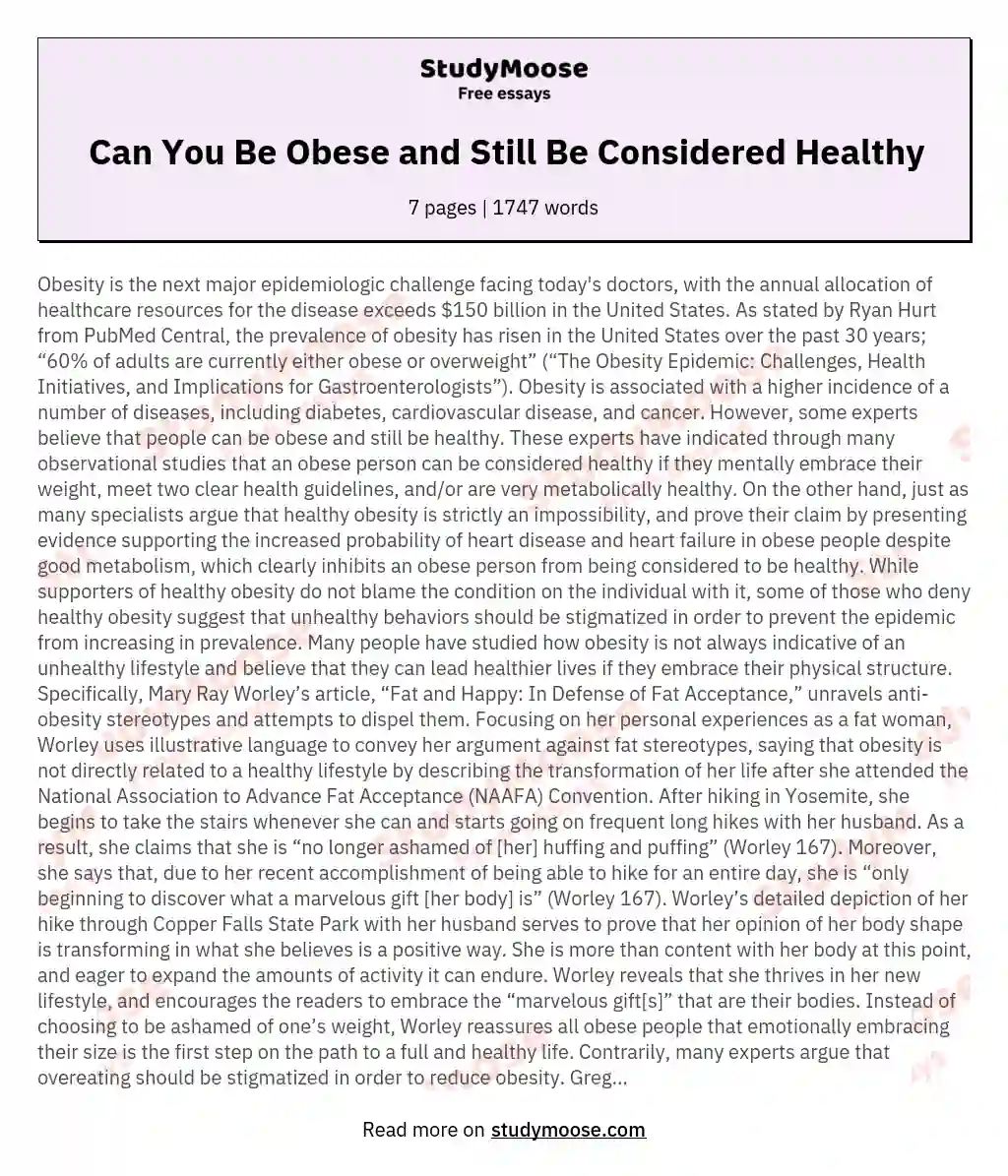 Can You Be Obese and Still Be Considered Healthy essay