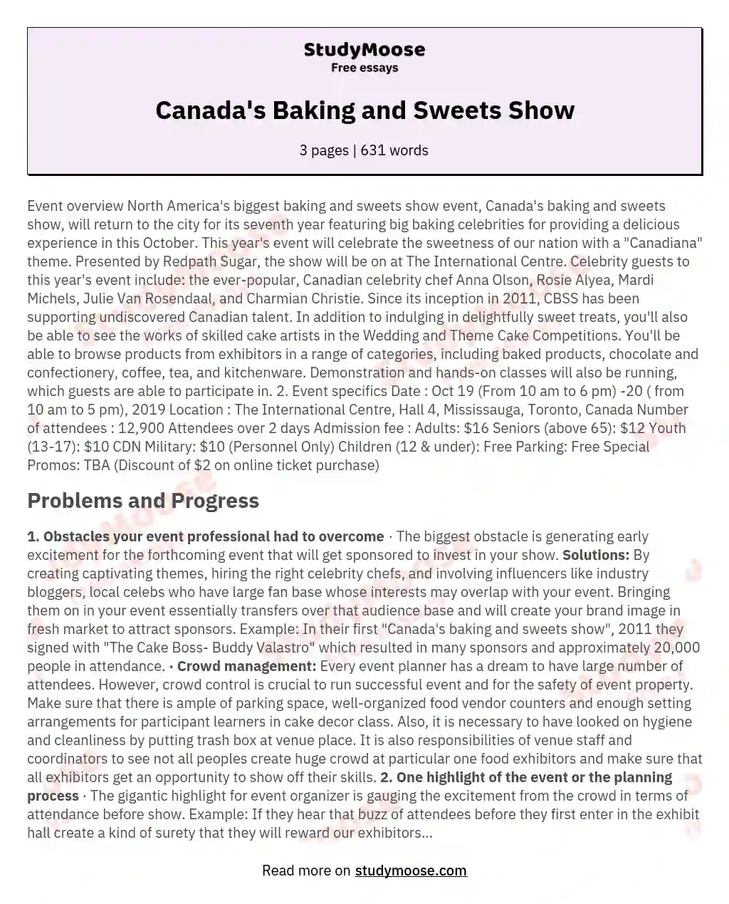 Canada's Baking and Sweets Show essay