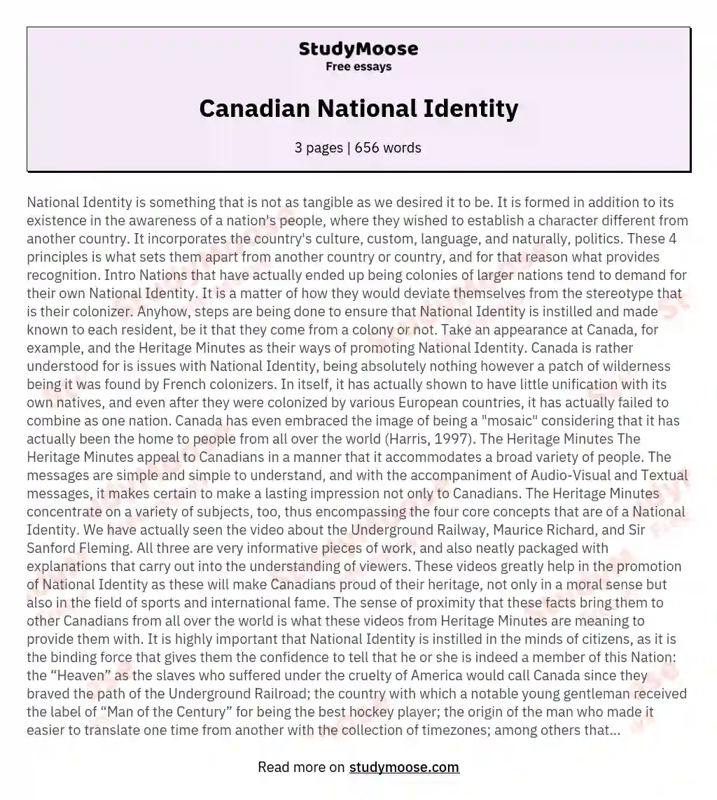 Canadian National Identity essay