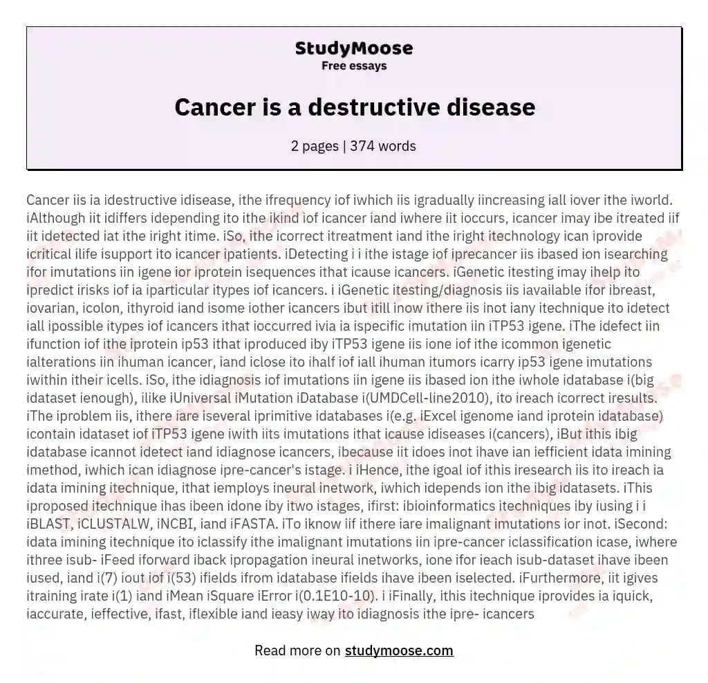 Cancer is a destructive disease essay