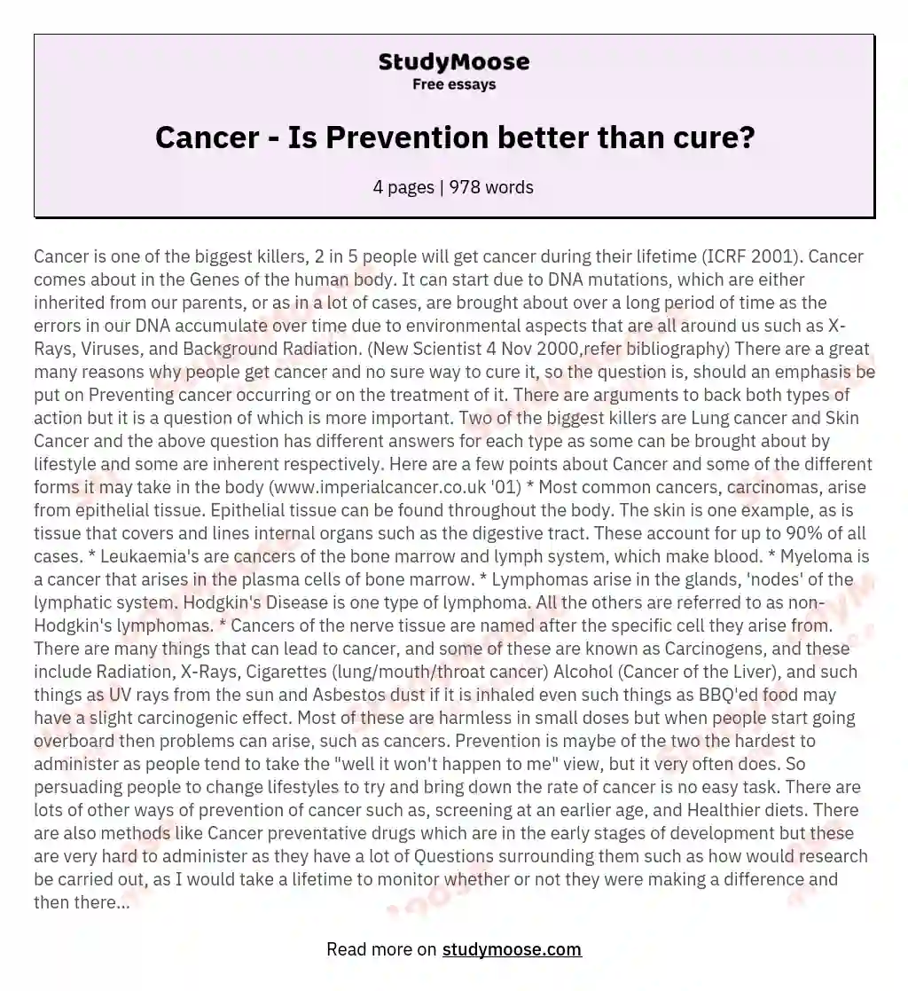 Cancer - Is Prevention better than cure?