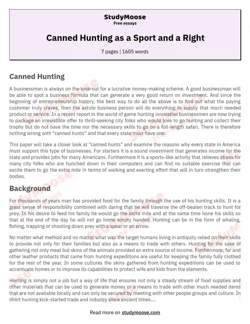 Canned Hunting as a Sport and a Right