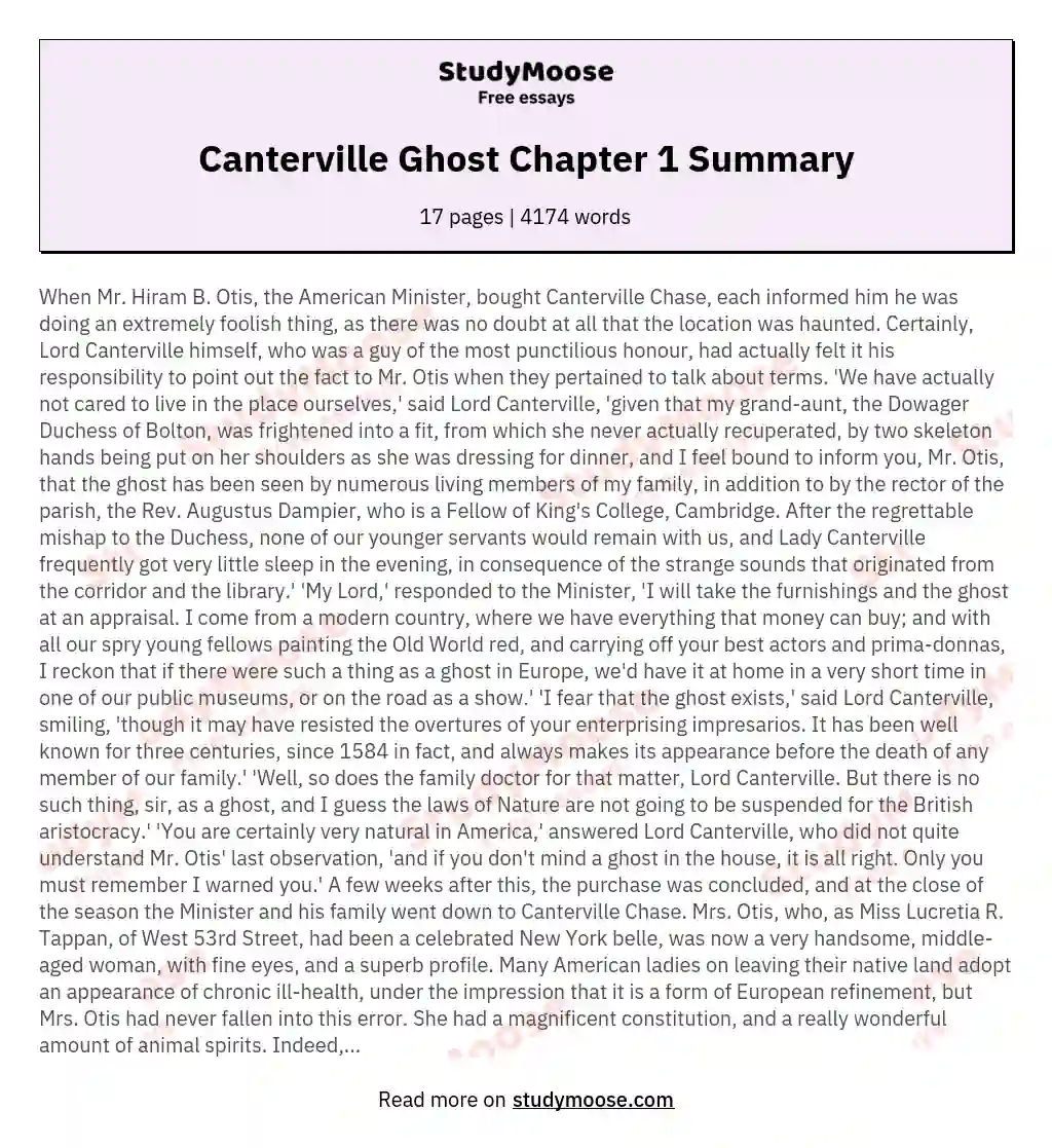 Canterville Ghost Chapter 1 Summary