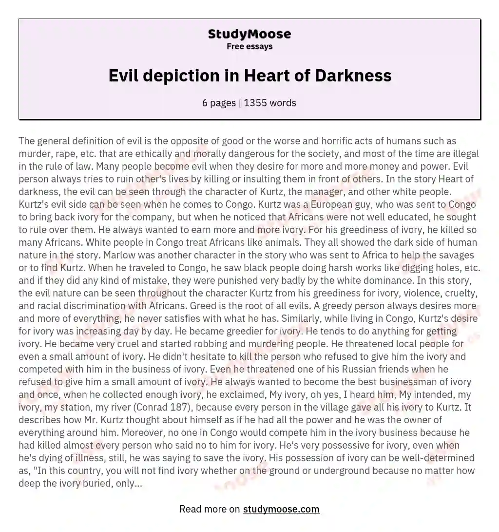 Evil depiction in Heart of Darkness essay
