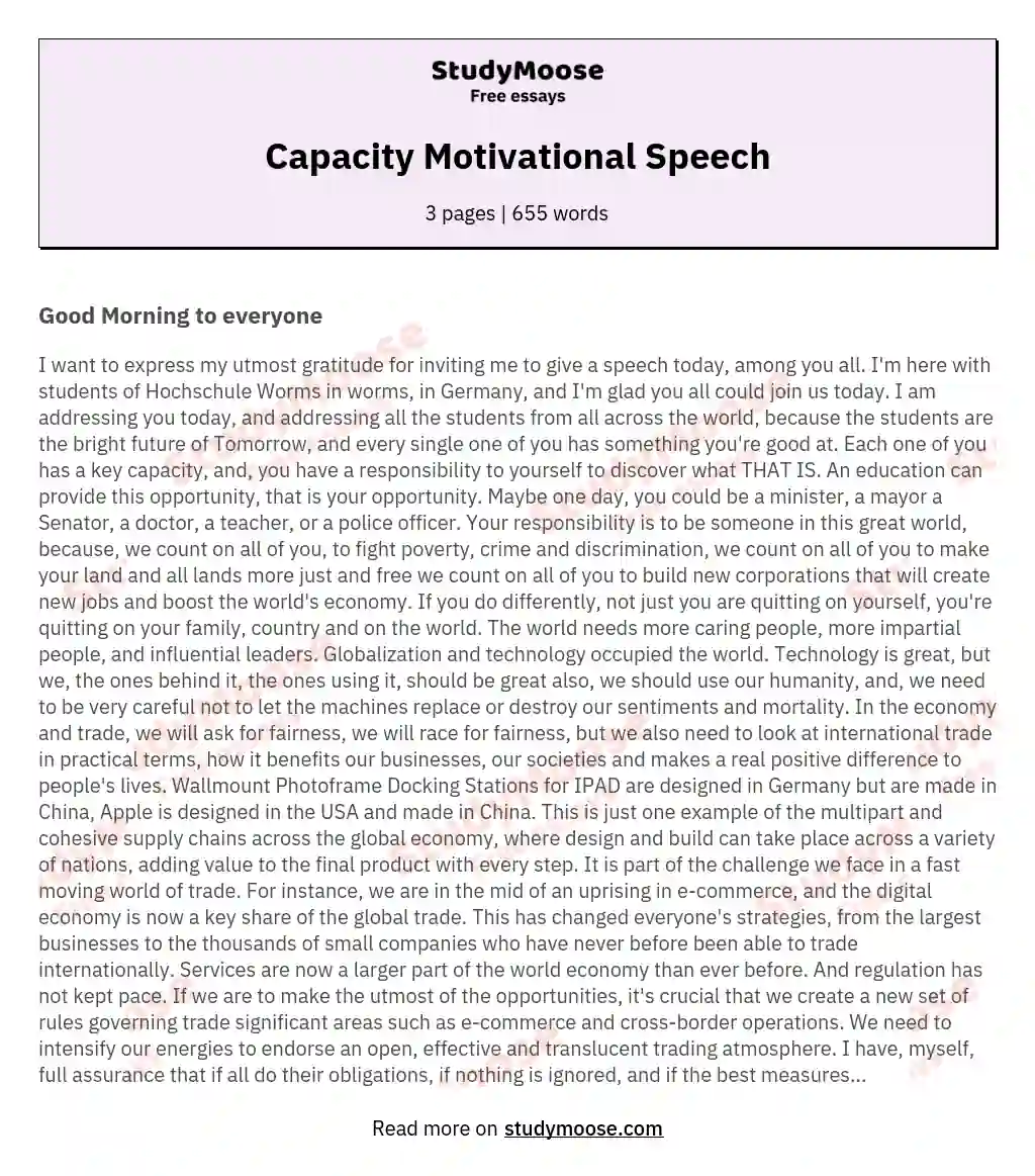 Capacity Motivational Speech essay