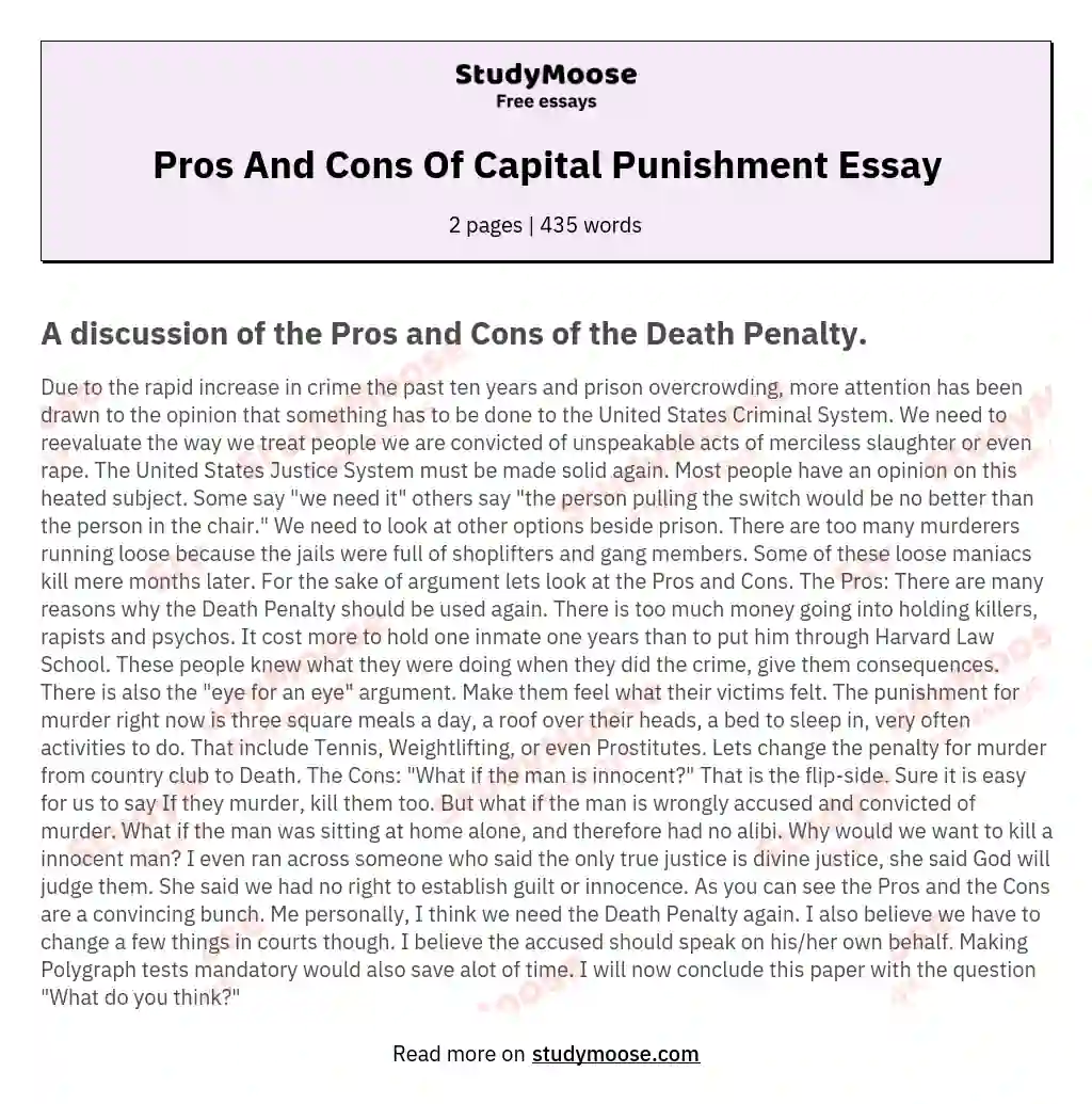 Pros And Cons Of Capital Punishment Essay essay