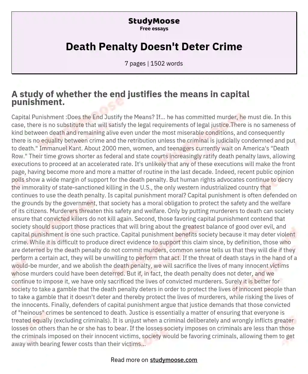 Death Penalty Doesn't Deter Crime essay