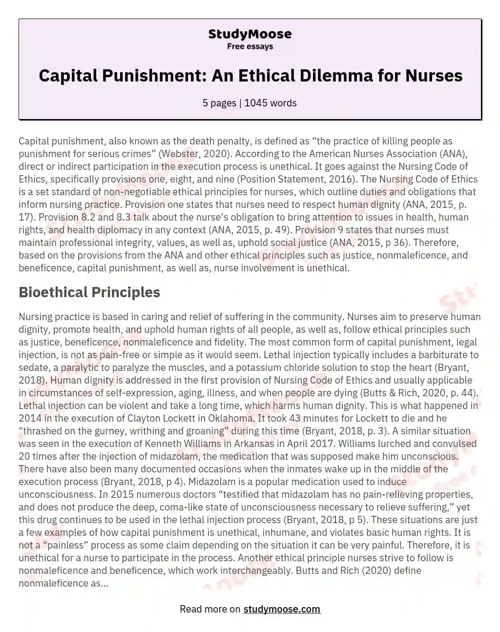 Capital Punishment: An Ethical Dilemma for Nurses essay
