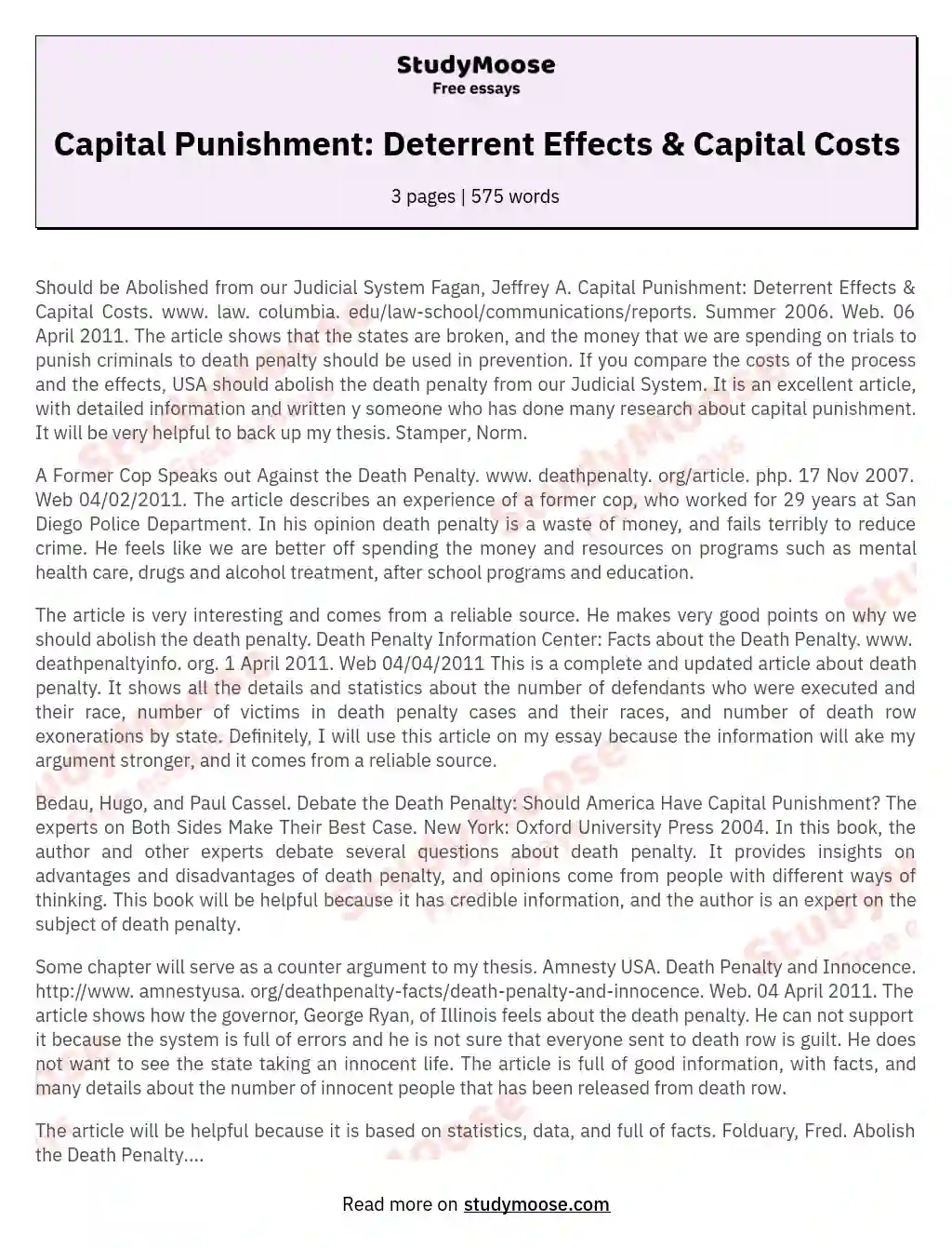 Capital Punishment: Deterrent Effects & Capital Costs essay