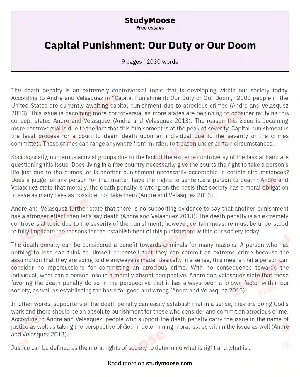 Capital Punishment: Our Duty or Our Doom