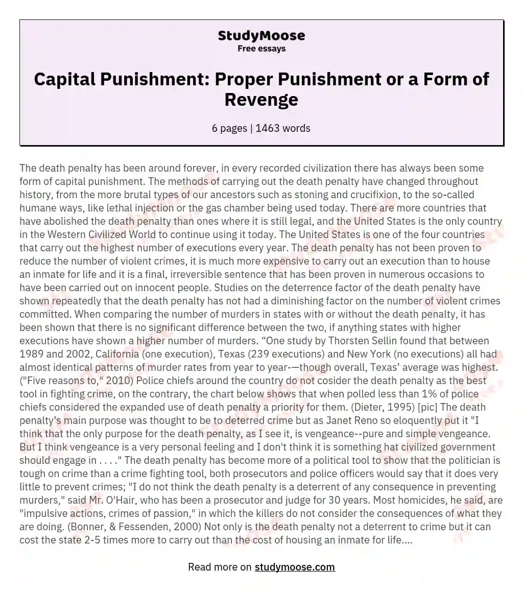 Capital Punishment: Proper Punishment or a Form of Revenge