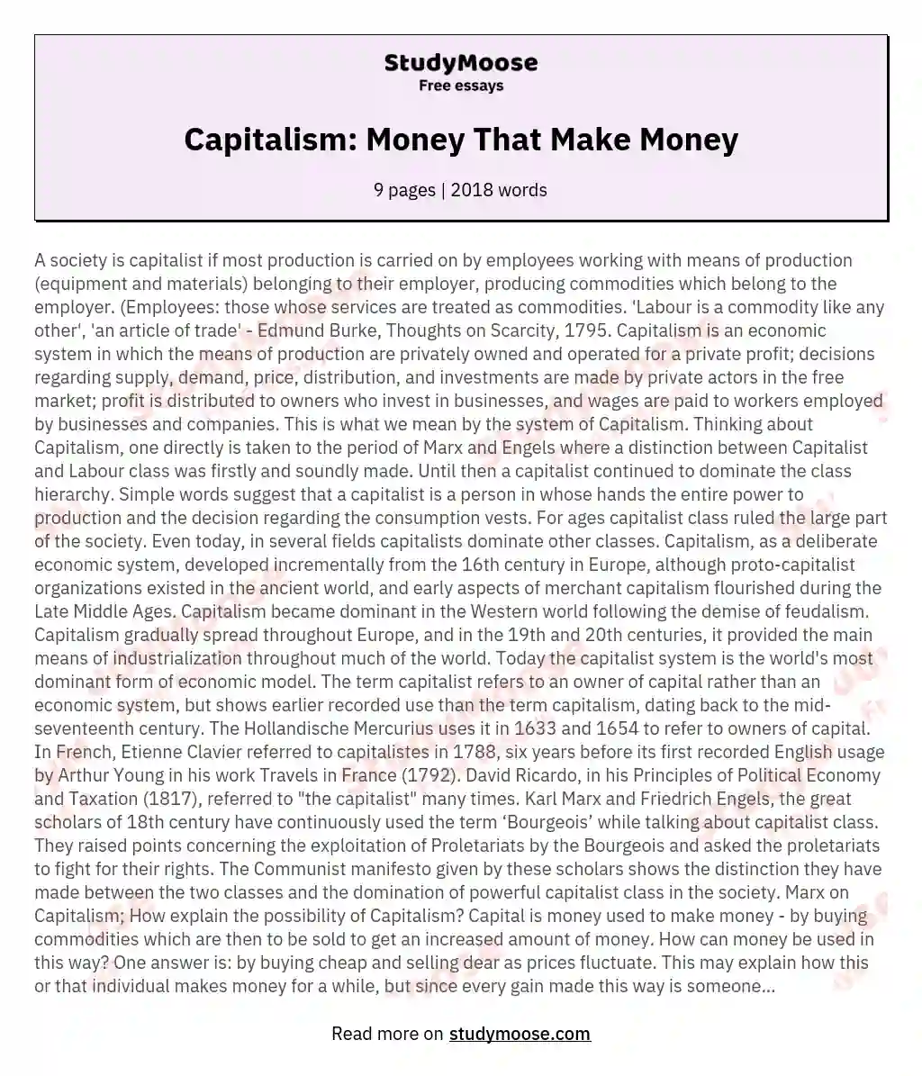 Capitalism: Money That Make Money
