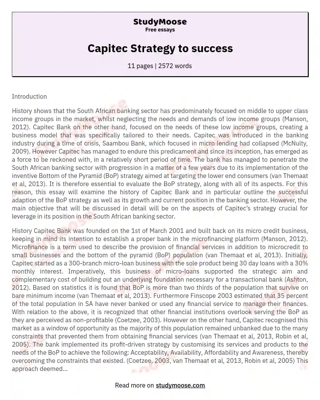 Capitec Strategy to success essay