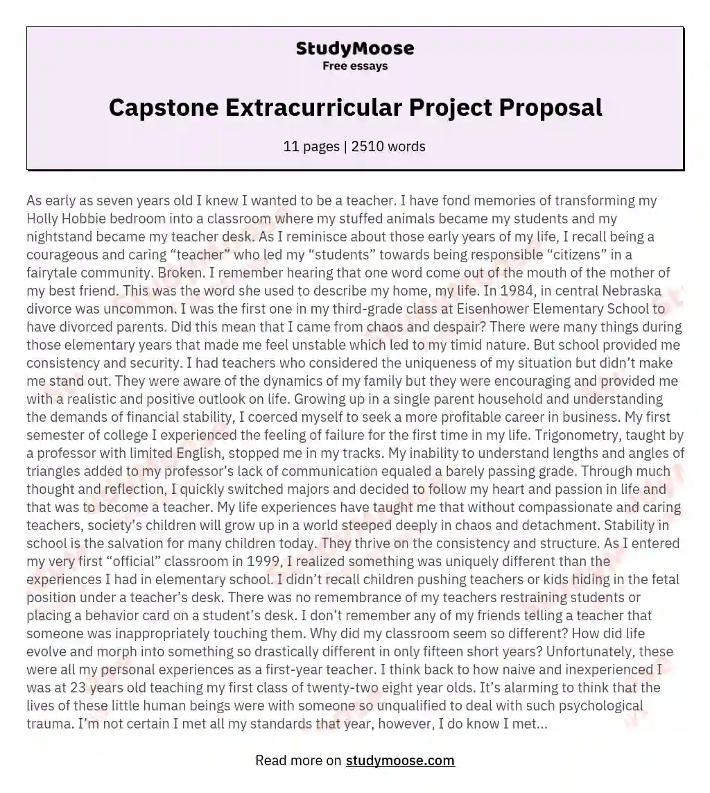Capstone Extracurricular Project Proposal essay