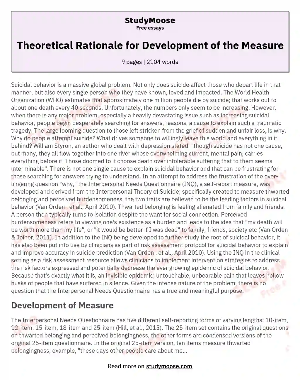 Theoretical Rationale for Development of the Measure essay