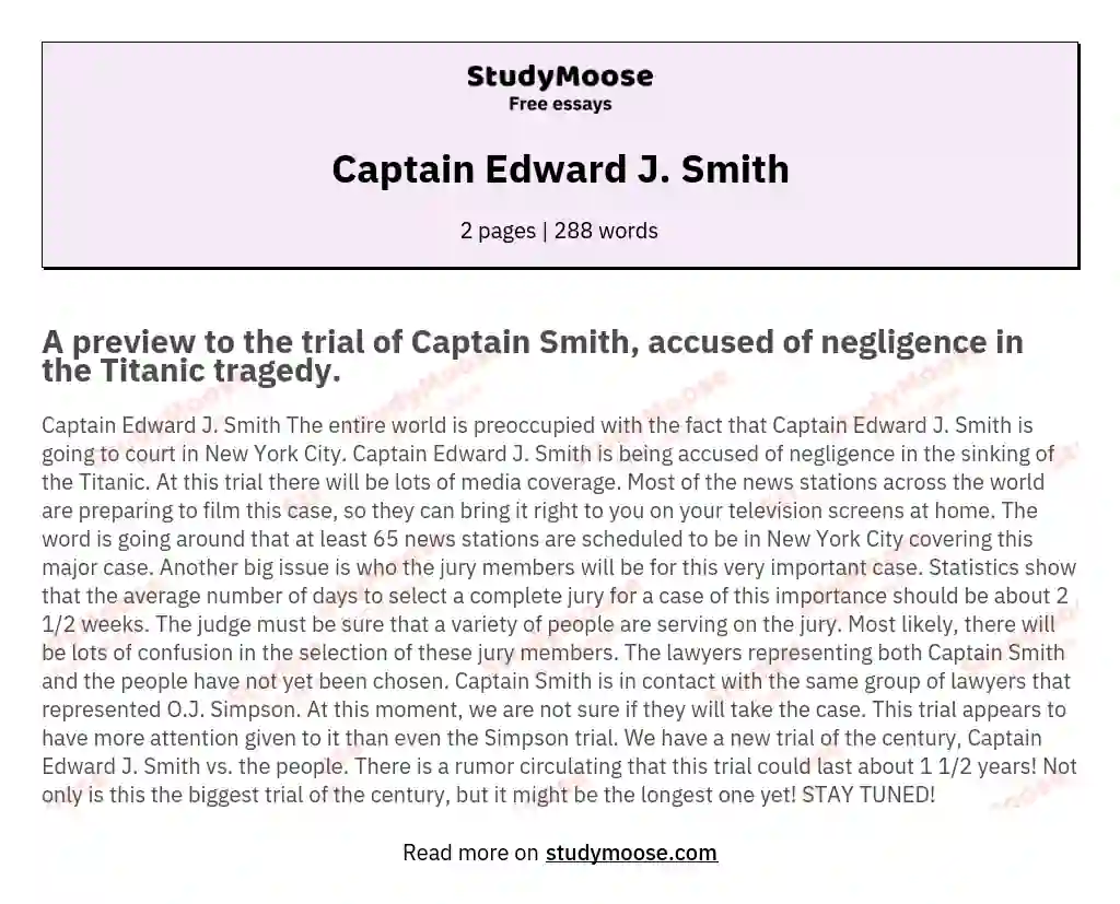 Captain Edward J. Smith essay