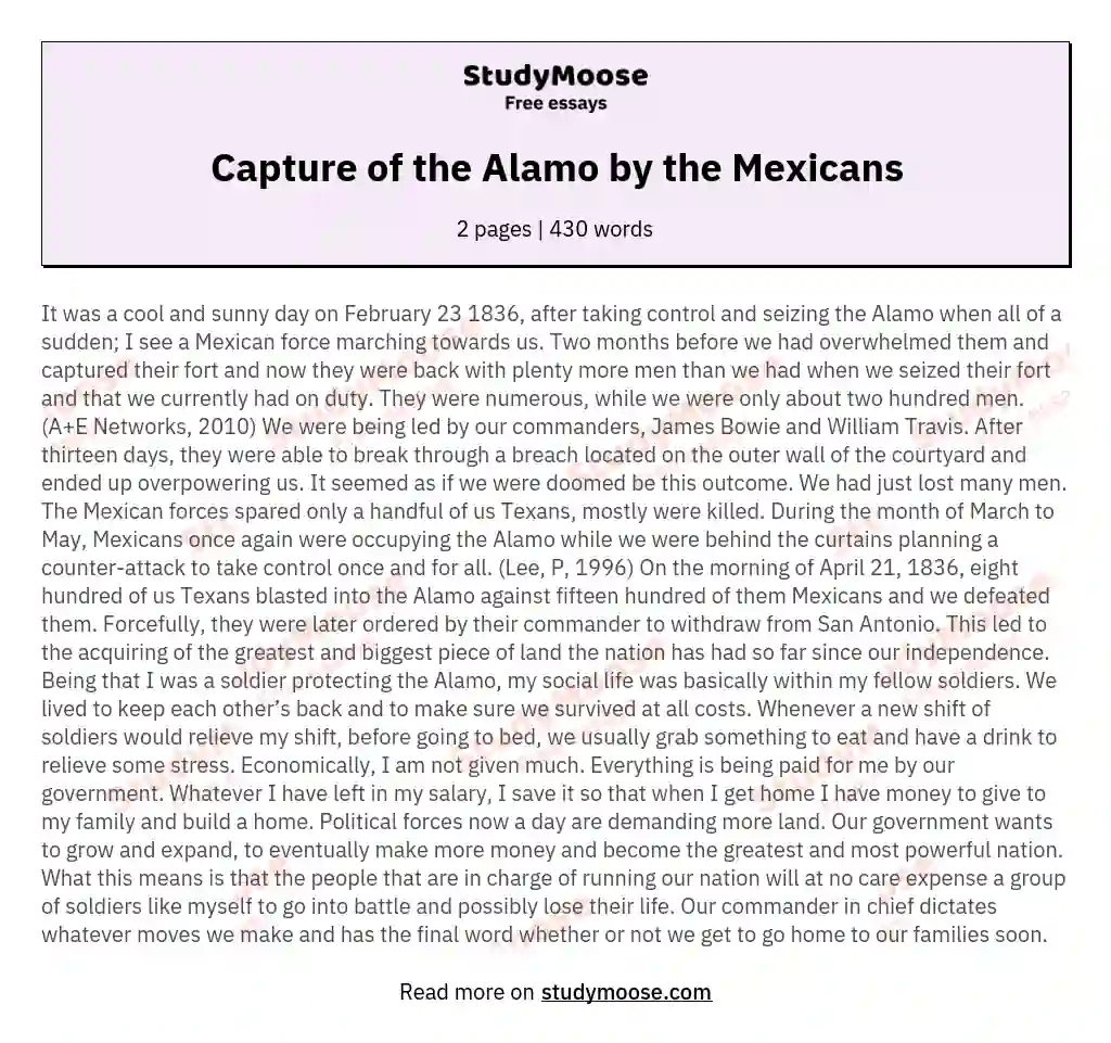 Capture of the Alamo by the Mexicans essay