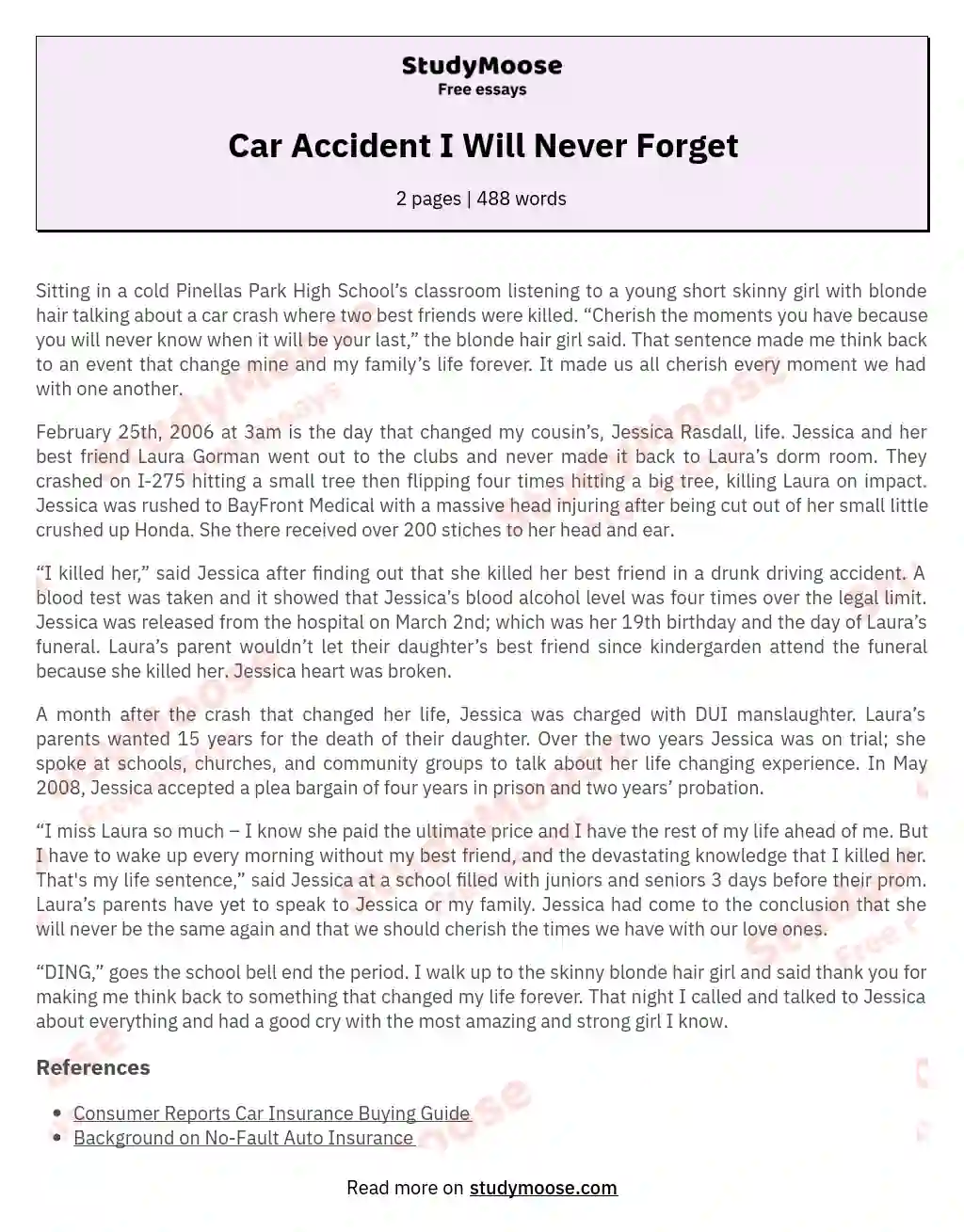 car accident essay spm
