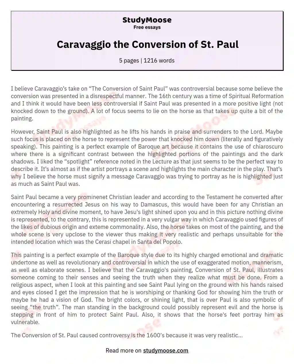 Caravaggio the Conversion of St. Paul essay