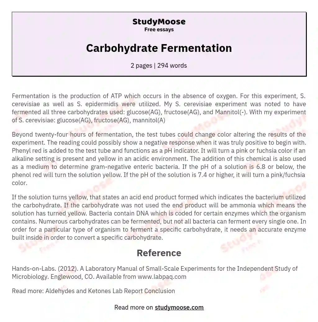 Carbohydrate Fermentation essay