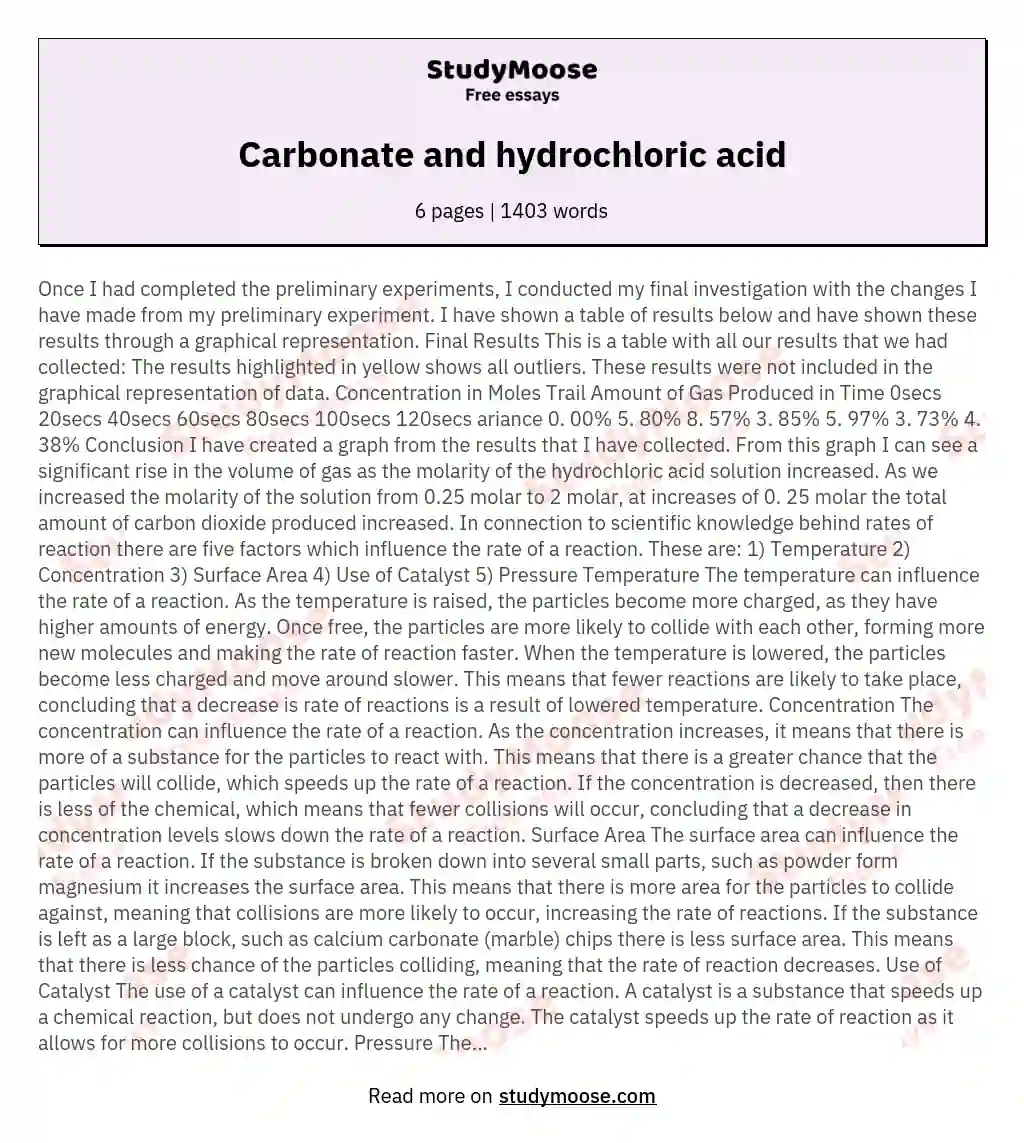 Carbonate and hydrochloric acid essay