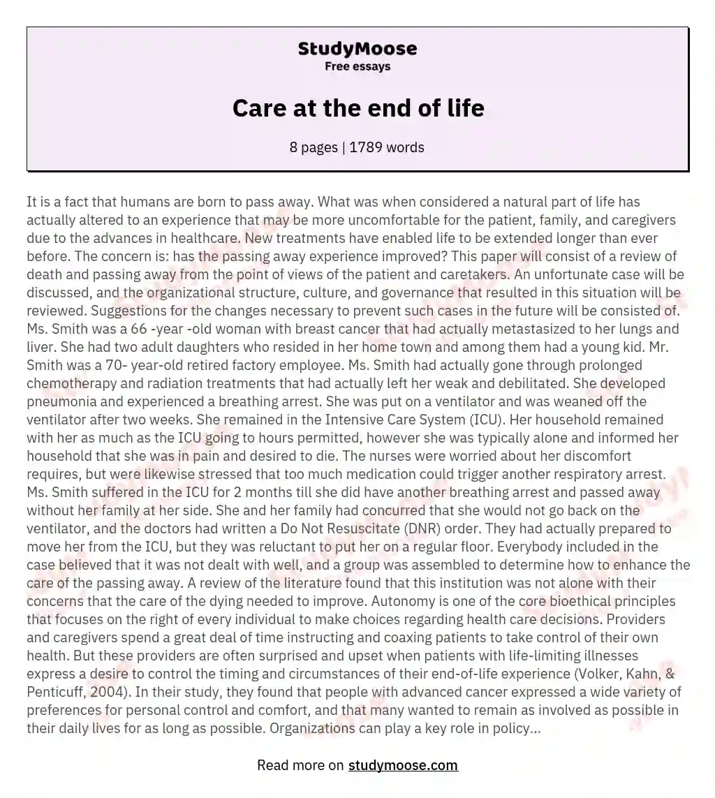 Care at the end of life essay