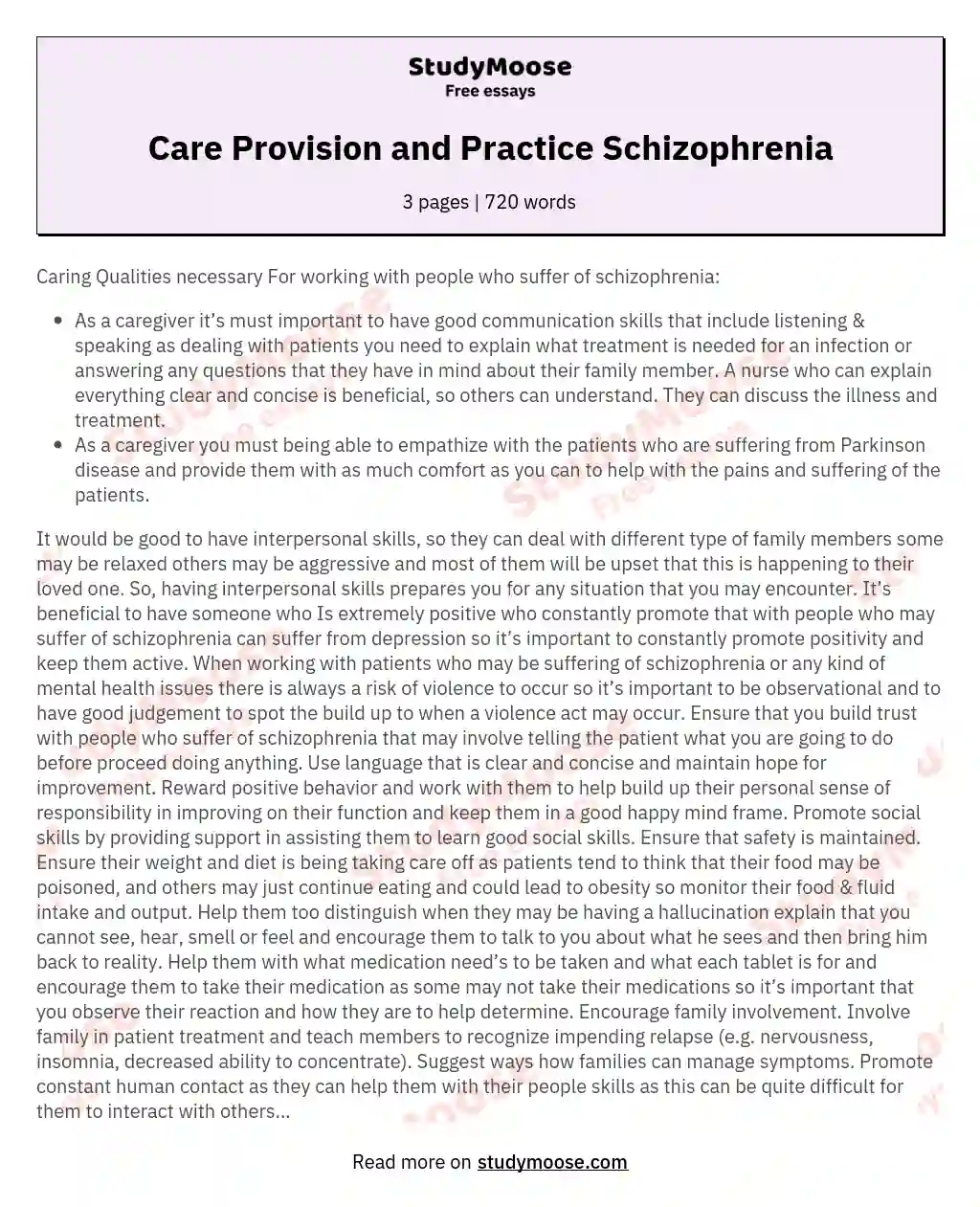 Care Provision and Practice Schizophrenia essay