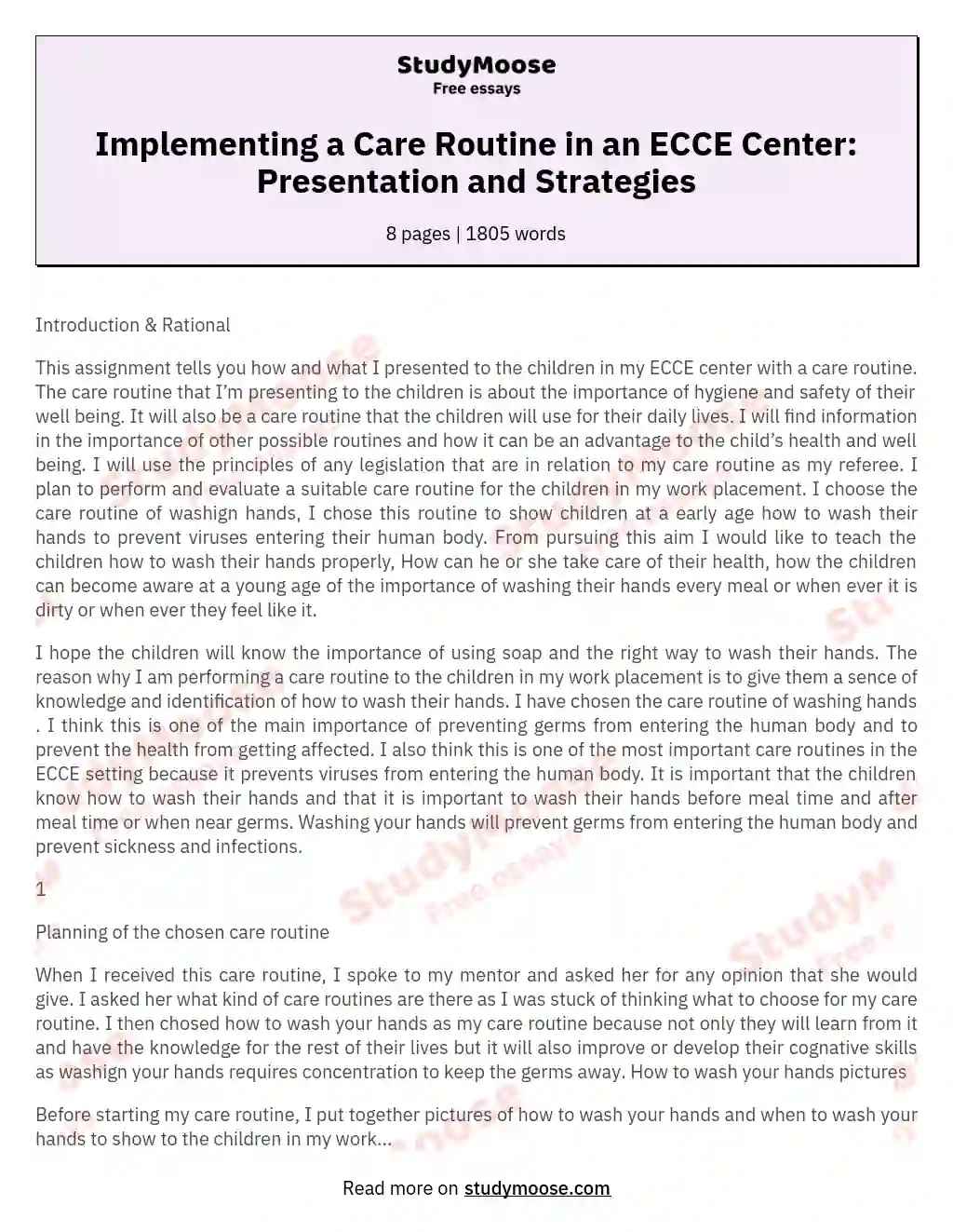 Implementing a Care Routine in an ECCE Center: Presentation and Strategies essay