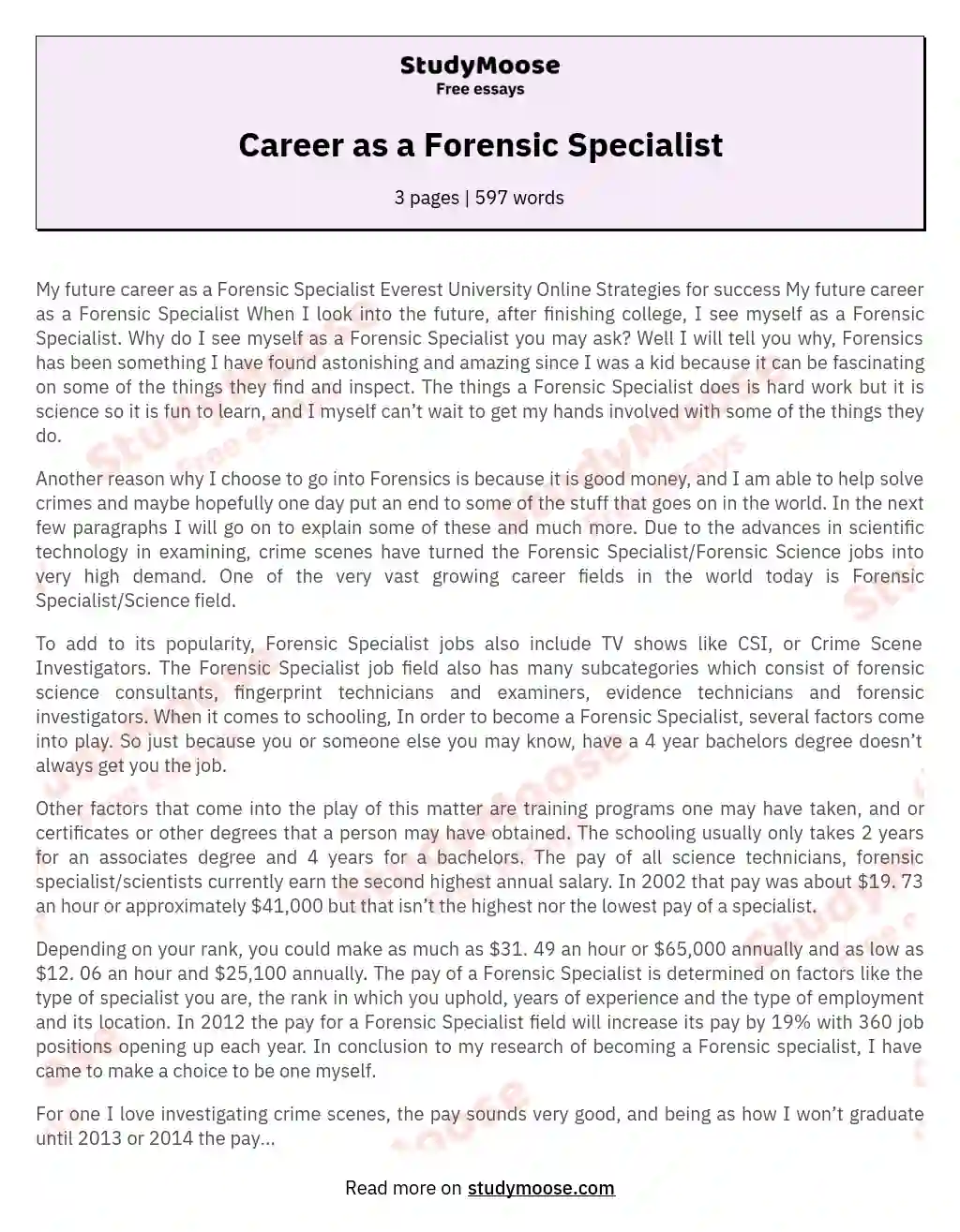 Career as a Forensic Specialist