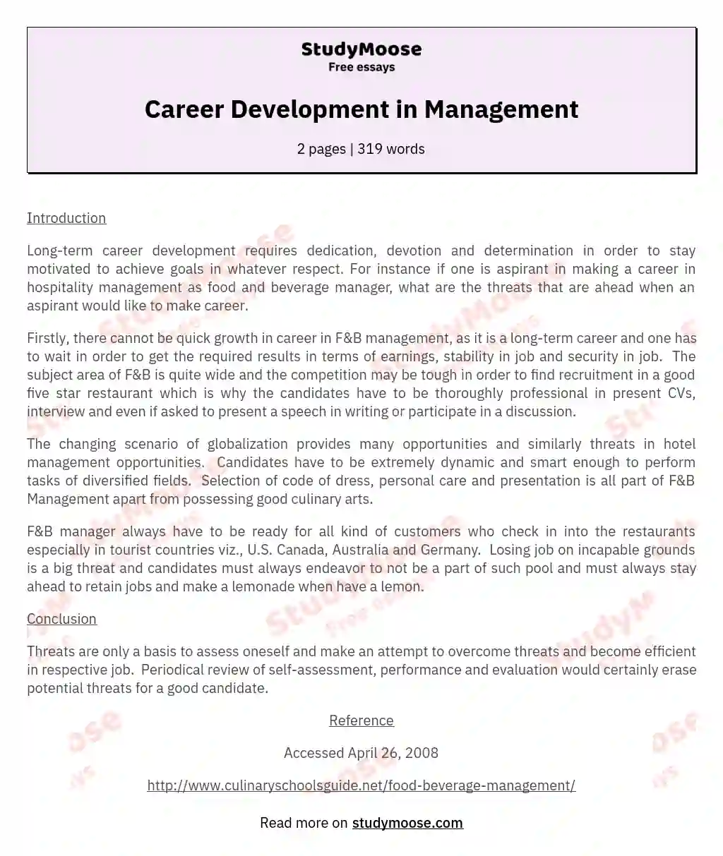 Career Development in Management